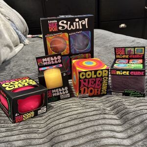Nee Doh Bundle: Color Change Ball, Nice Cube, Cool Cats, Mallo, And Teenie Swirl